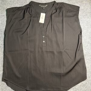 NWT Banana Republic Black Sleeveless Split Neck‎ Blouse Size Large
